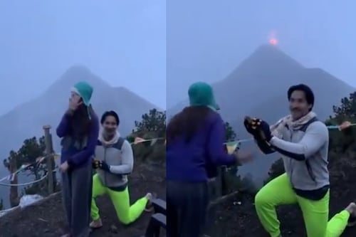 VIDEO: Hombre pide matrimonio y volcán de Fuego entra en erupción