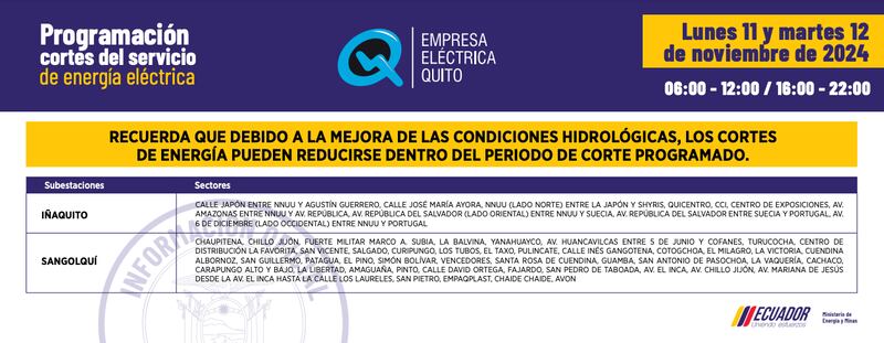 Cortes de luz  lunes 11 de noviembre