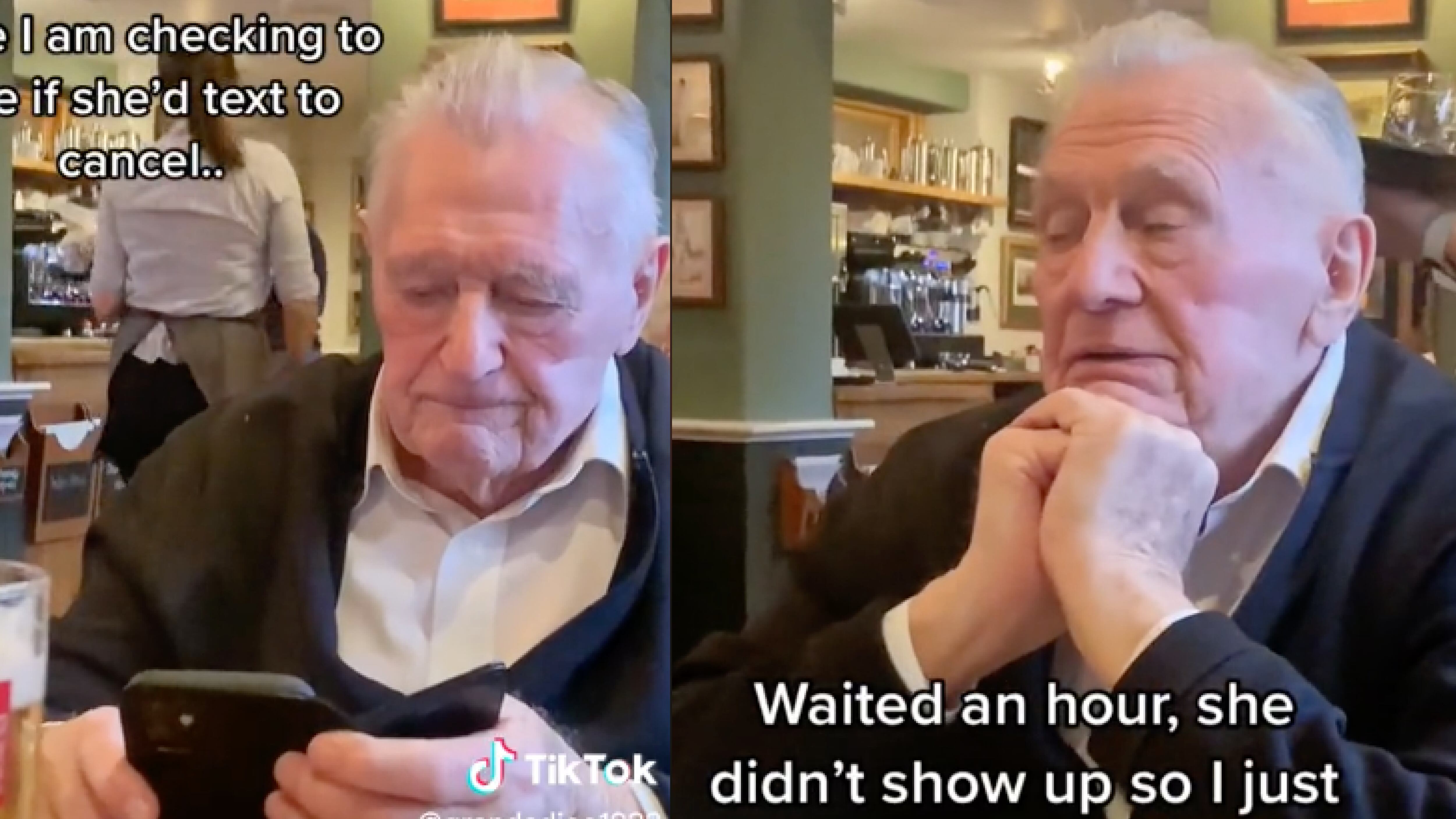 Después de 30 años, un adulto mayor fue plantado en un restaurante y tuvo que comer solo.