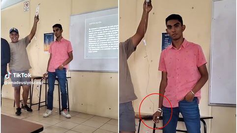 Un alumno mexicano se presentó con una bolsa de suero a exponer, y se hizo viral en las redes.