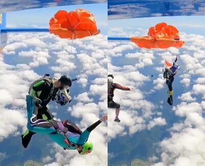 Un paracaidista australiano quedó atrapado en la cola de un avión a 4.500 m, cortó las líneas y aterrizó con heridas leves.