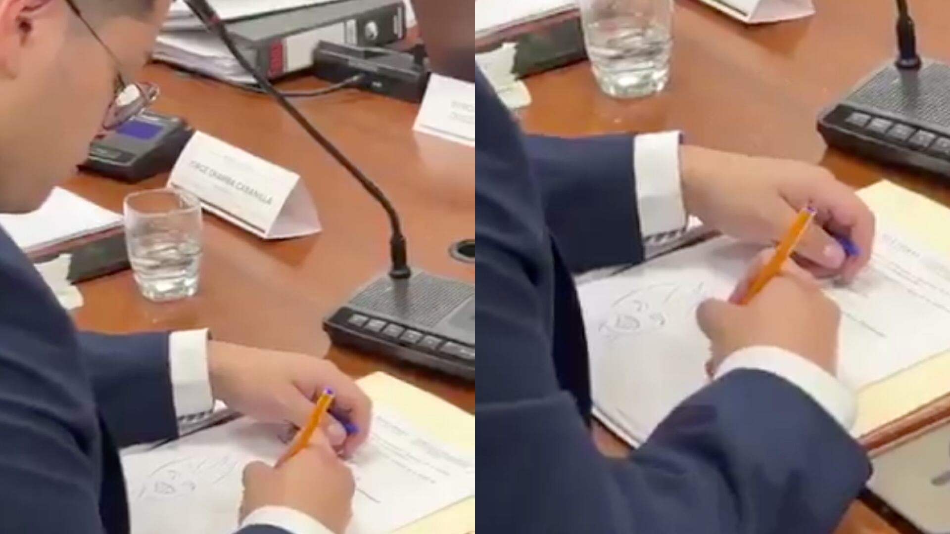 Asambleísta Dominique Serrano es captado dibujando durante una sesión