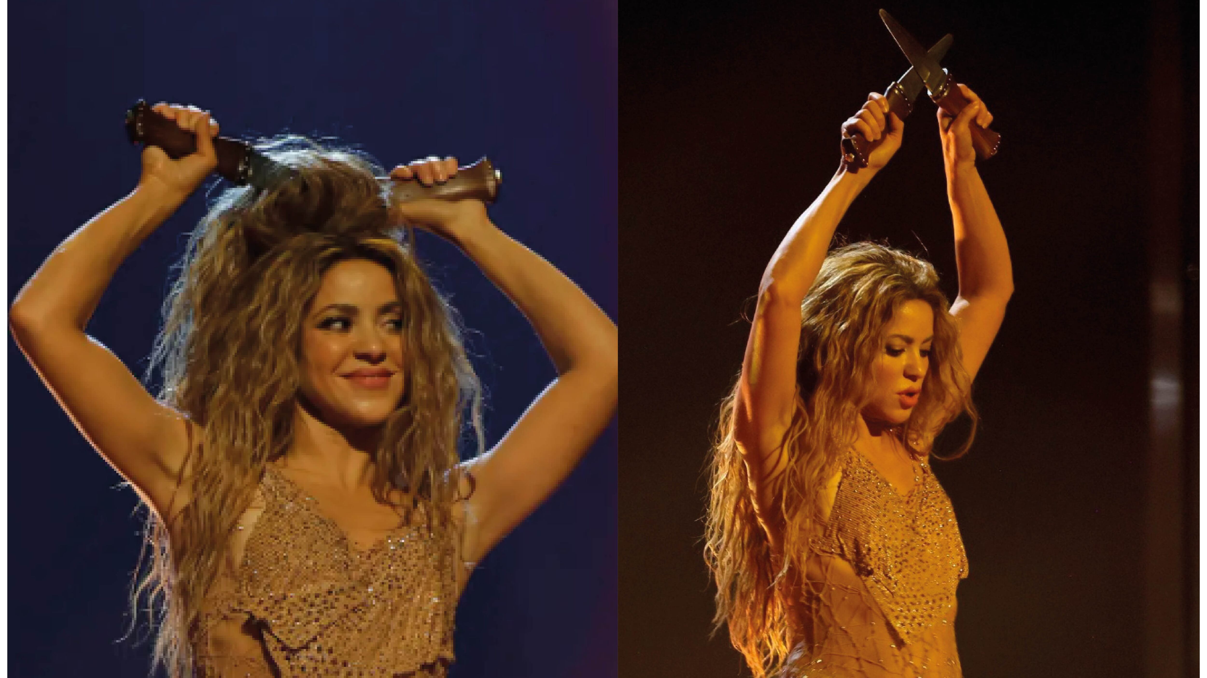 Shakira impresionó a sus fanáticos con un baile usando cuchillos.
