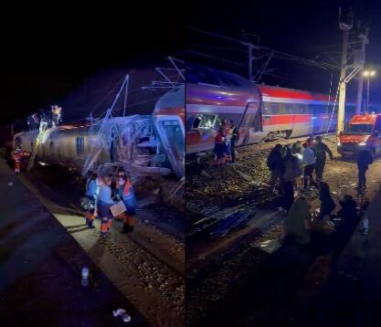 Emergencia en Adamuz: equipos de rescate y bomberos atienden a los pasajeros tras el descarrilamiento del tren Málaga-Madrid.