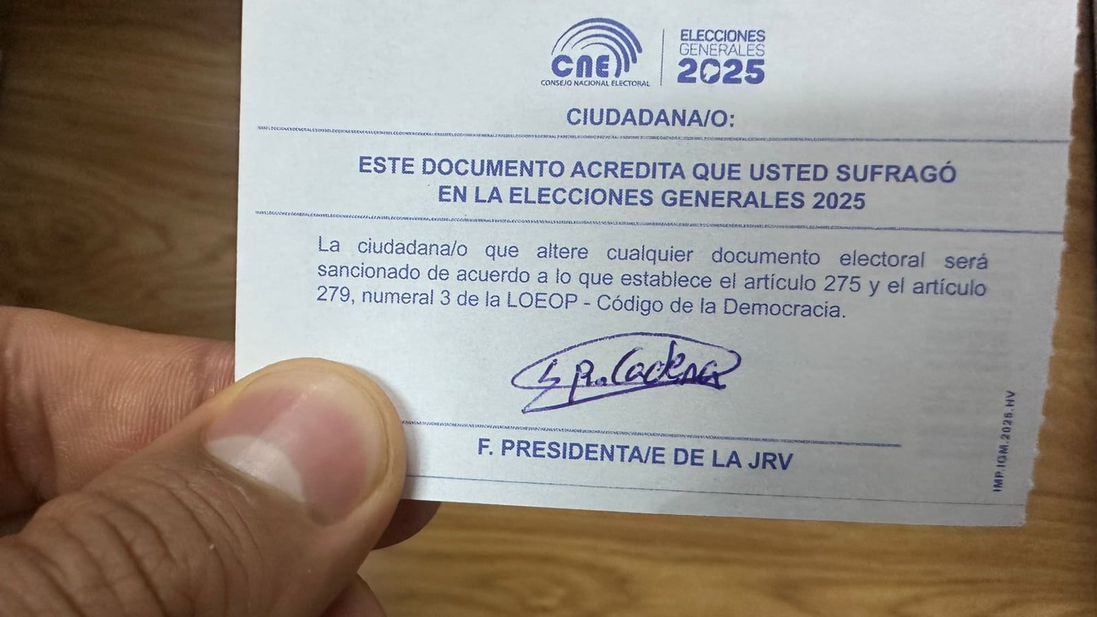 Certificado de votación 2025.