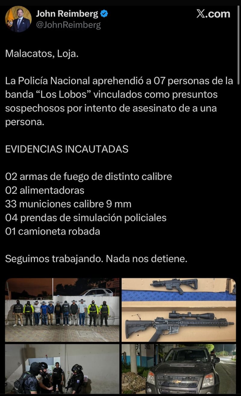 Intento de asesinato en Loja deja siete aprehendidos vinculados al grupo delictivo “Lobos”; el arsenal que poseían