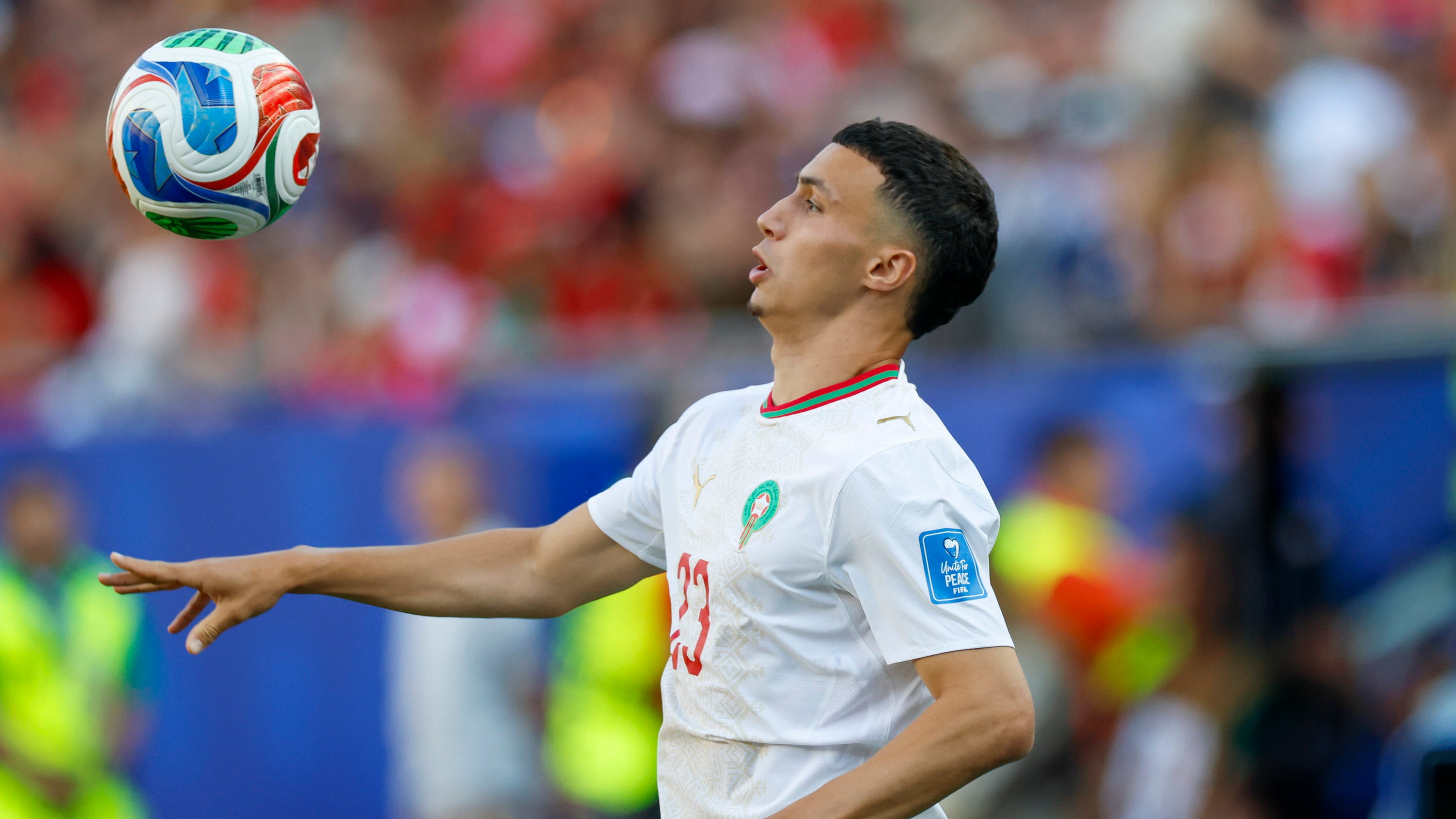 FOXBOROUGH (United States), 20/06/2026.- Morocco midfielder Bilal El Khannouss in action during the FIFA World Cup 2026 group stage match between Scotland and Morocco at Boston Stadium in Foxborough, Massachusetts, USA, 19 June 2026. (Marruecos) EFE/EPA/GREG M. COOPER