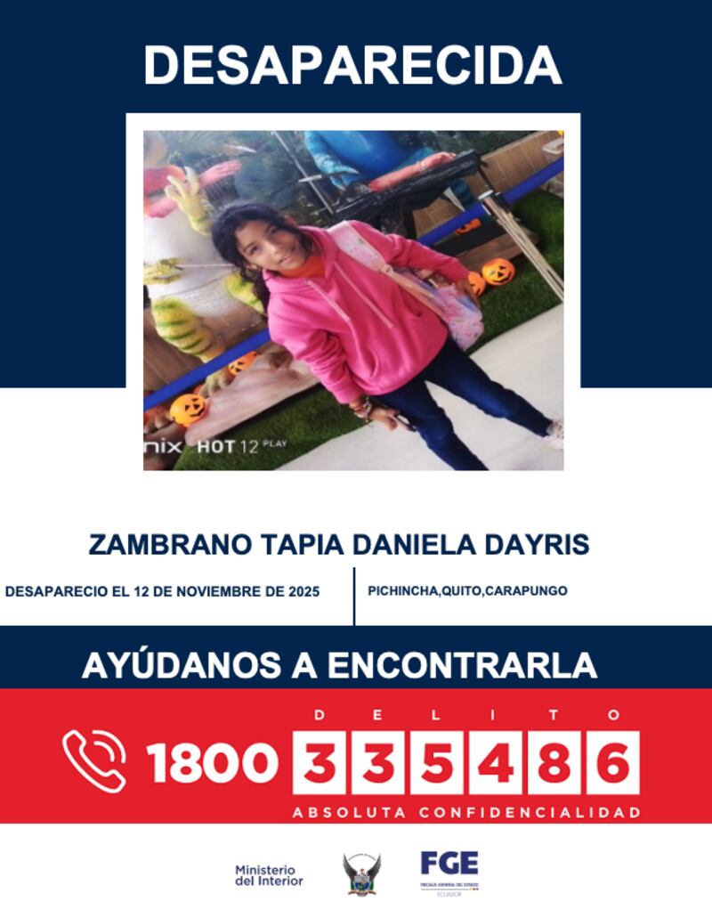 Reportan la desaparición de niña de 10 años, al salir de su escuela, en el norte de Quito