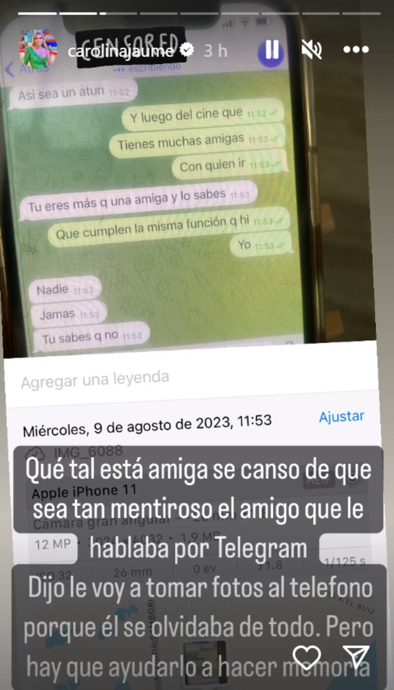 Captura de historias de Instagram de Carolina Jaume
