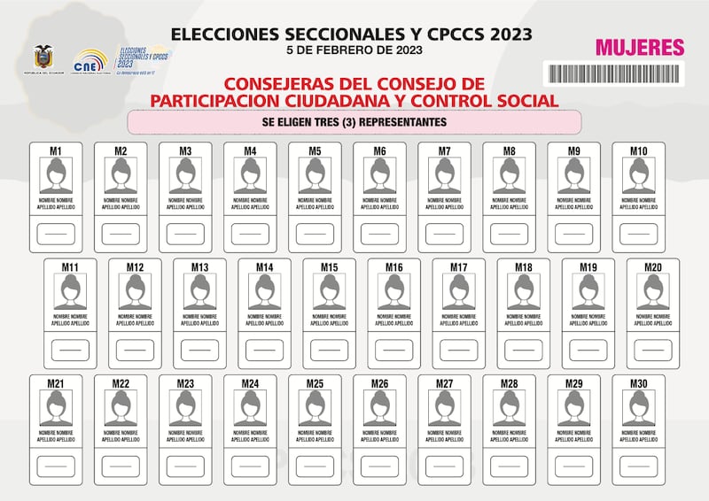 Papeleta para elegir Consejo de Participación Ciudadana- Mujeres