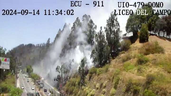 Quito: incendio forestal se registra en la Av. Simón Bolívar