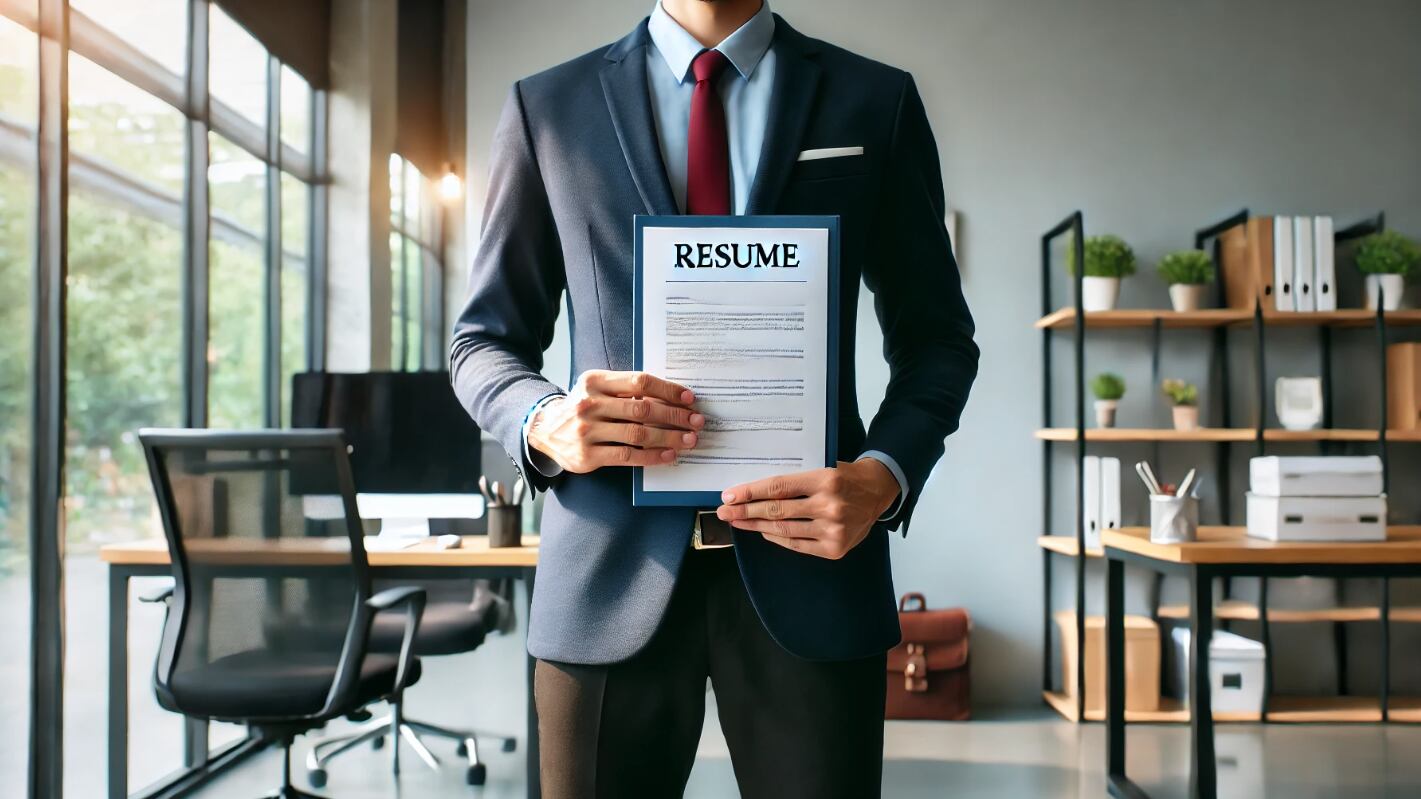 Persona sosteniendo su hoja de vida
