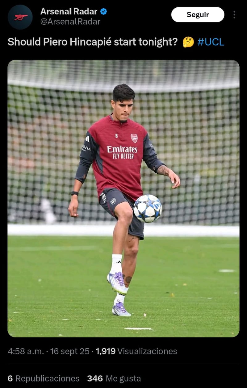 ¿Hoy será el debut de Piero Hincapié? (Captura de Pantalla)