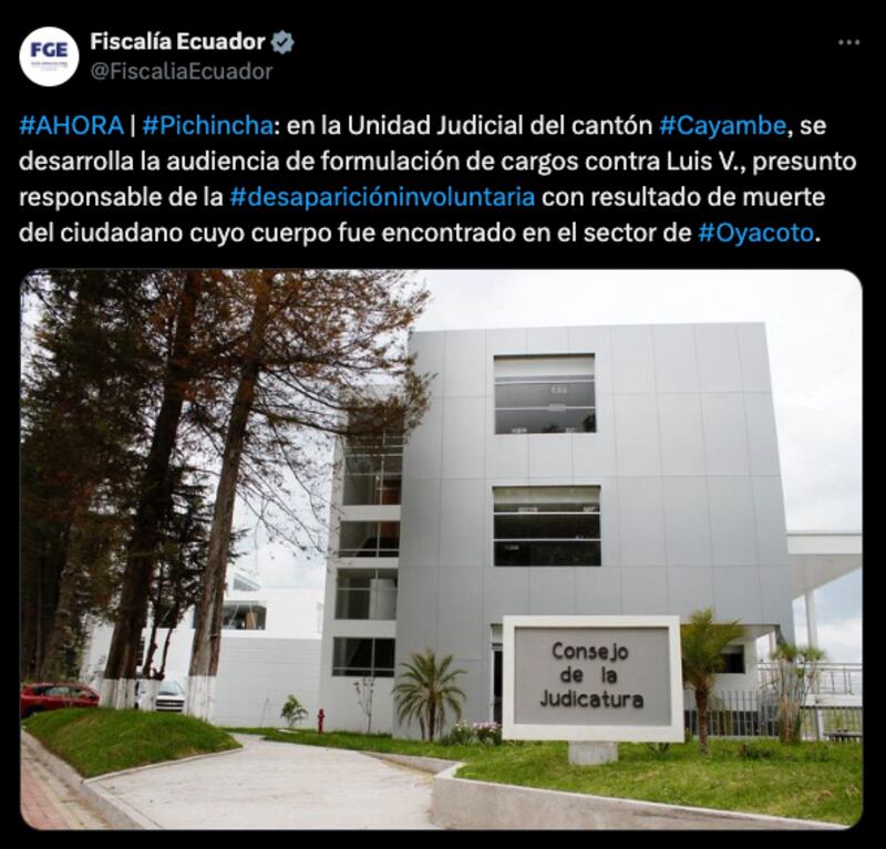 Se desarrolla audiencia contra Luis V., presunto responsable de la desaparición y muerte de Patricio Iguago