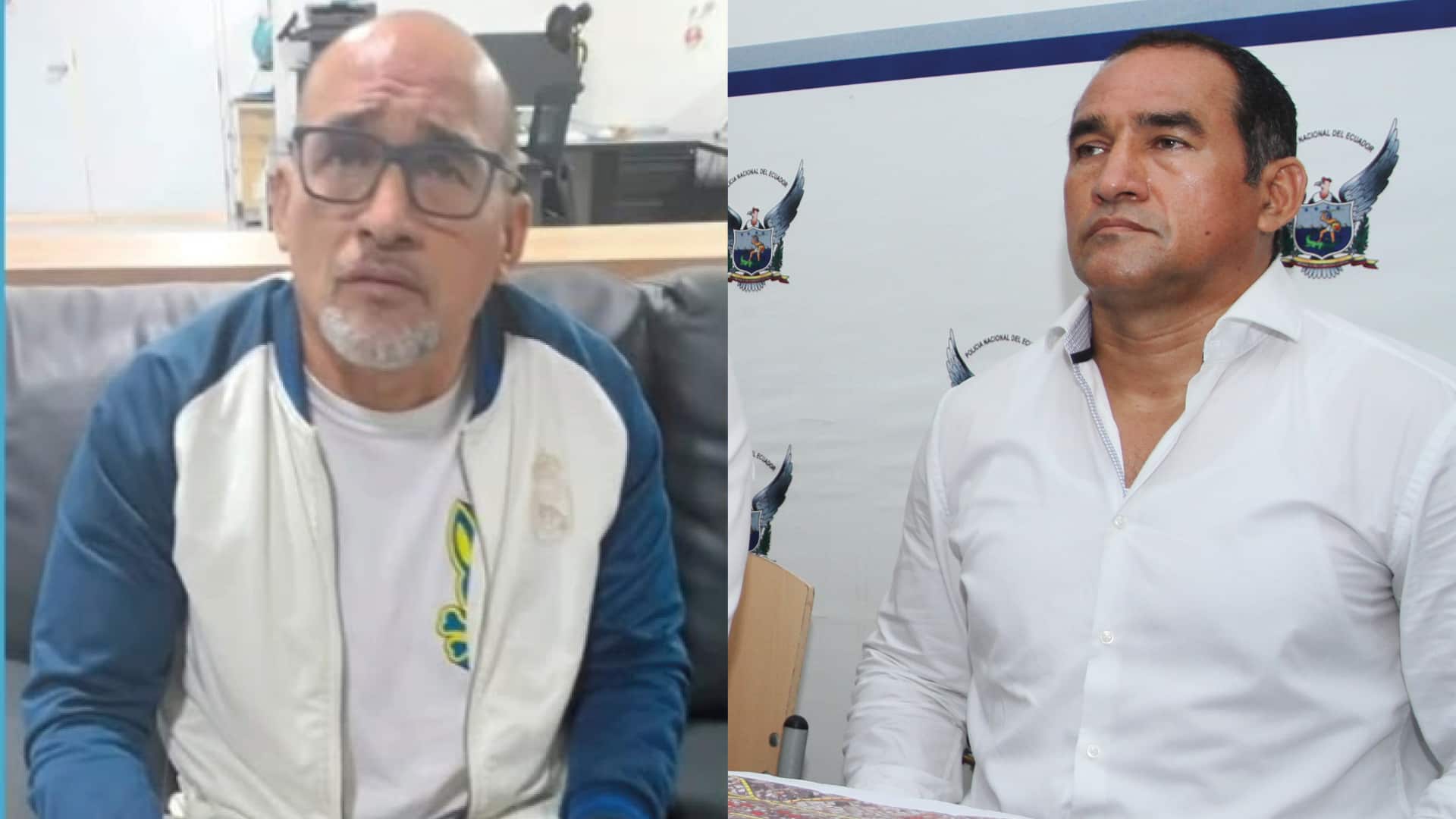 Dalton Narváez, exalcalde de Durán, al momento de su detención (izq.) y a la derecha, el jueves 31 de marzo del 2022 en rueda de prensa sobre los resultados del operativo realizado en en Cerro de las Cabras