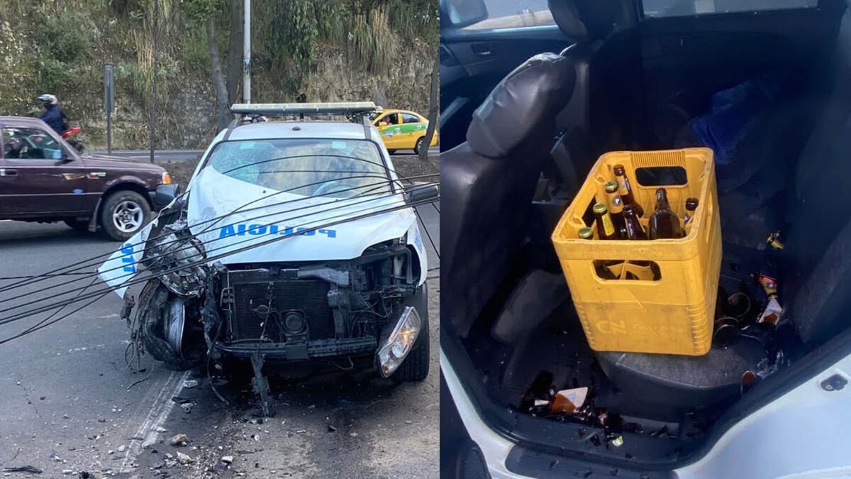 Policía se estrelló en la Simón Bolívar, en el patrullero había whisky y cerveza