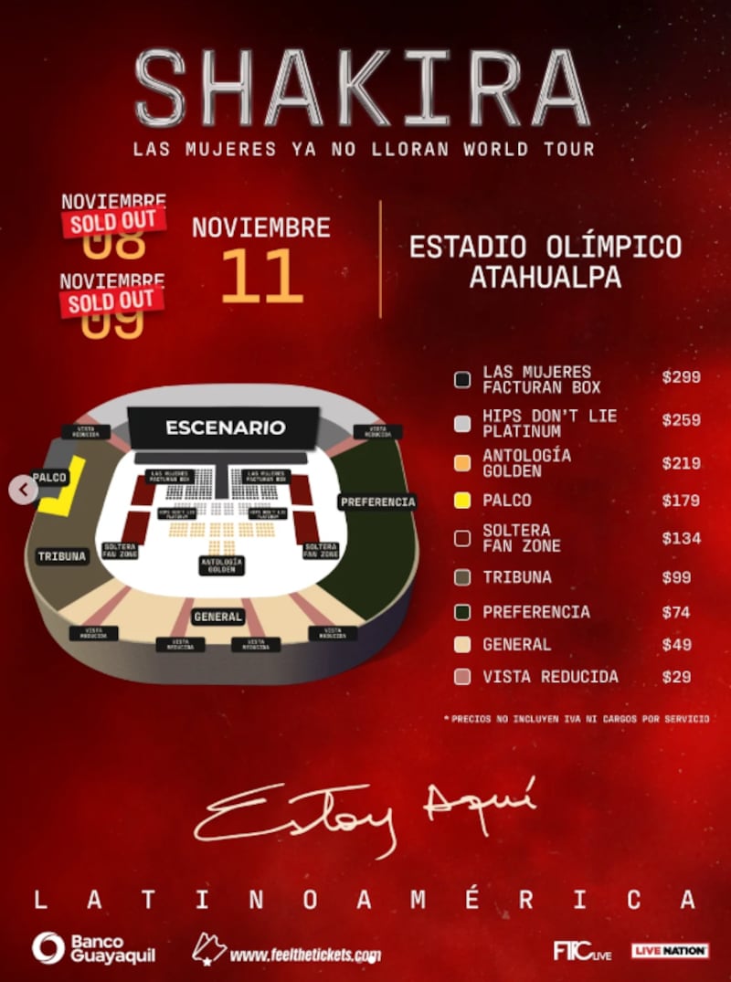 Precios entradas tercera fecha Shakira