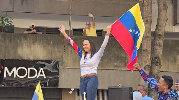 María Corina Machado participó en la marcha opositora este jueves 9 de enero en la ciudad de Caracas, Venezuela.
