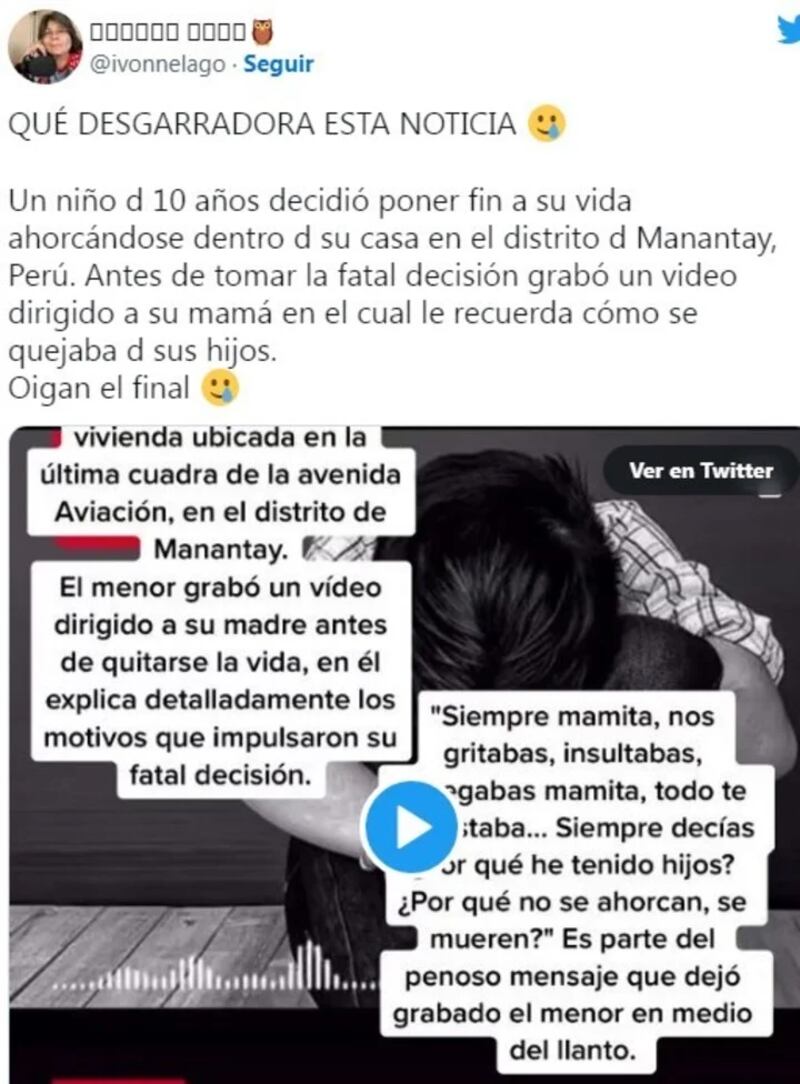 Piden justicia porque un menor de 10 años acabó con su vida, cansado de los maltratos de su madre