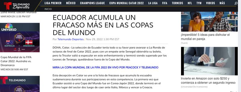 Ecuador no logró conseguir la victoria ante Senegal y no avanza a la siguiente fase del sueño mundialista