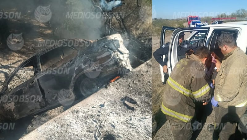 Localizan a mujer atada de pie y manos junto a un auto en llamas, en la carretera 26 en Hermosillo