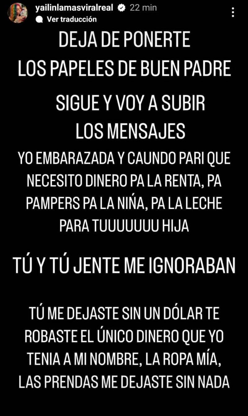 Capturas de historias de Instagram de Yailin