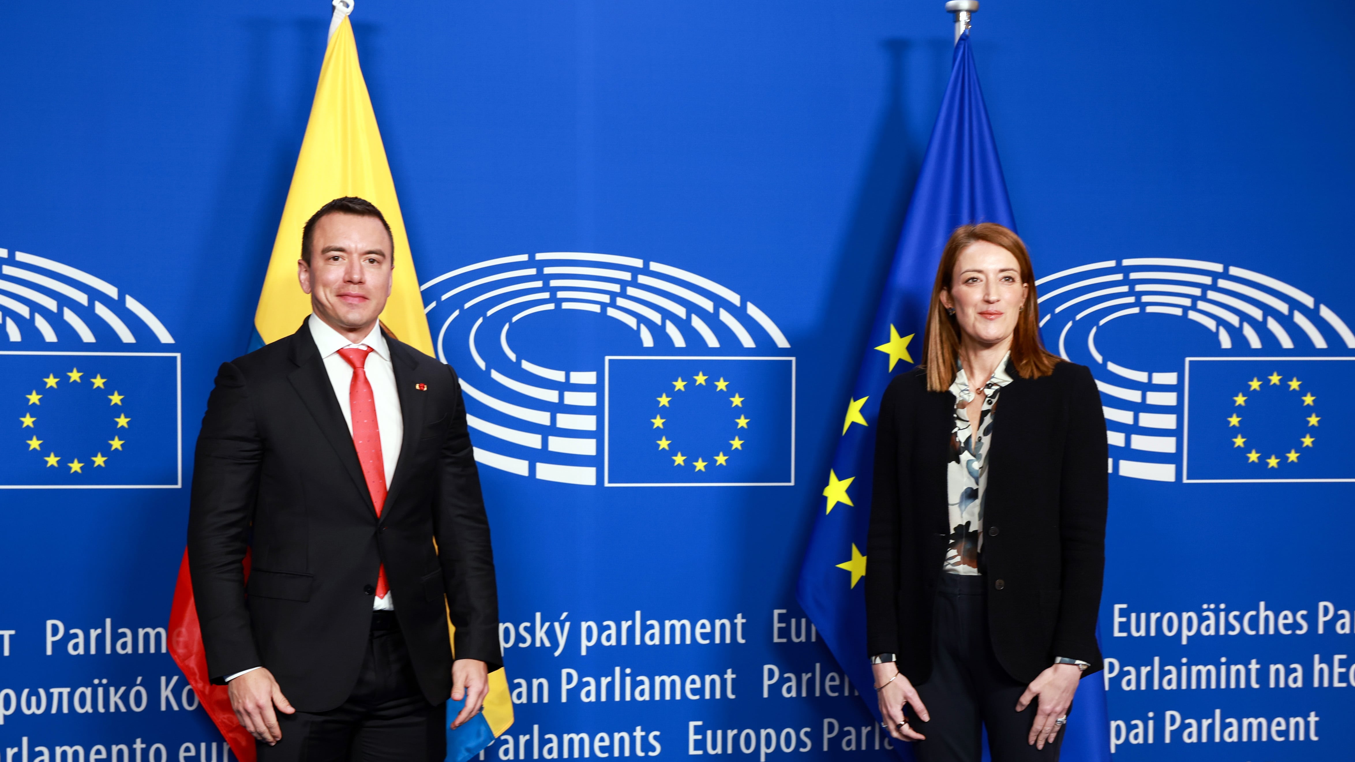 En Bruselas, el presidente Daniel Noboa se reunió con Roberta Metsola, presidenta del Parlamento Europeo.