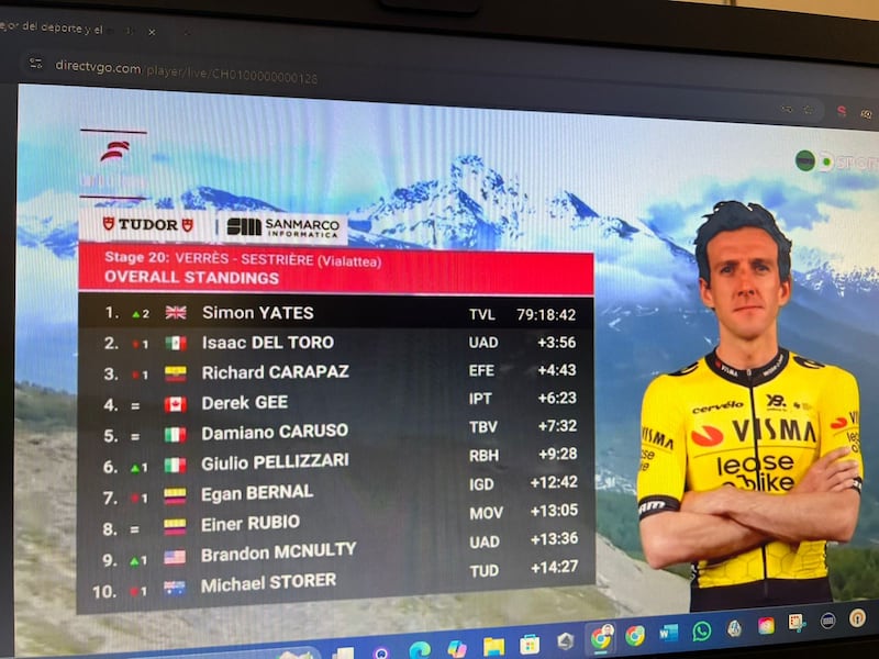 Clasificación General del Giro de Italia - Etapa 20