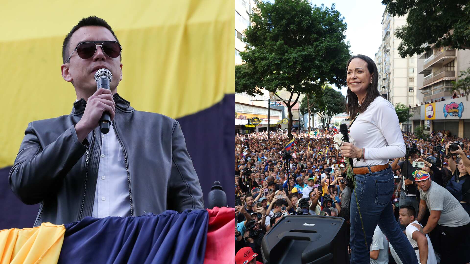 El presidente Daniel Noboa y la líder política María Corina Machado