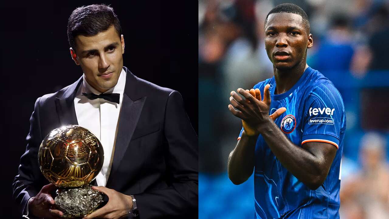 Rodri con el Balón de Oro y Moisés Caicedo con el Chelsea