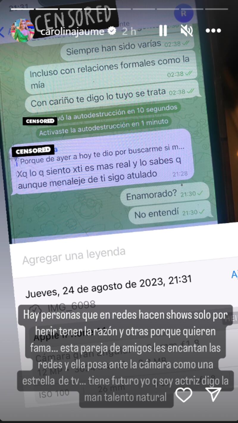 Captura de historias de Instagram de Carolina Jaume