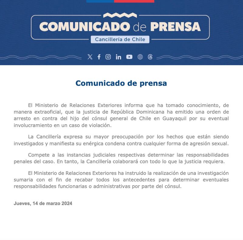 Chile se pronunció ante caso de violación en Colegio SEK de Guayaquil.