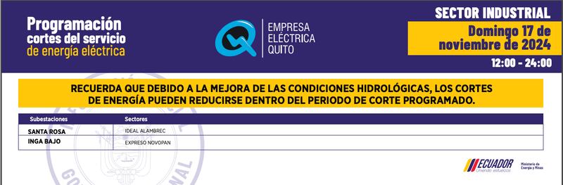 CORTE DE LUZ SECTOR INDUSTRIAL DOMINGO 17 DE NOVIEMBRE