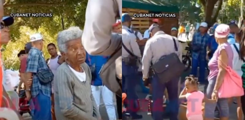 Arresto de una anciana por vender refrescos en el Parque El Curita, La Habana.