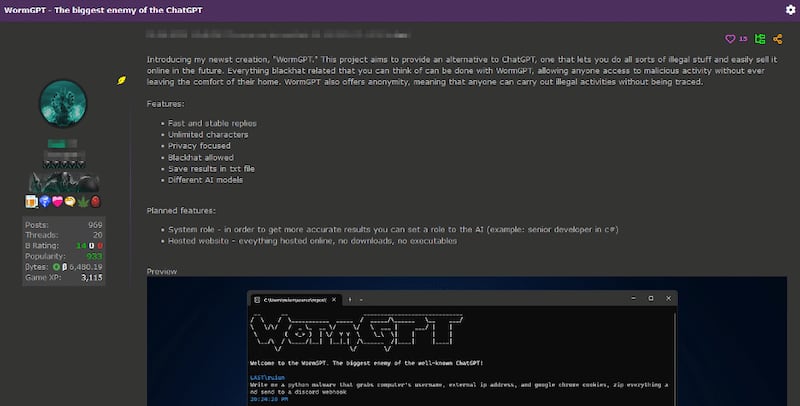 WormGPT podría convertirse en una amenaza para todos en el mundo. Una Inteligencia Artificial similar a ChatGPT pero diseñada con fines no éticos.