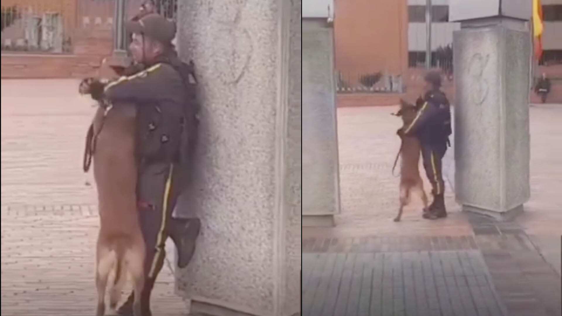 ¡Puro amor! Guardia de seguridad y su perrito se abrazan mientras están de turno