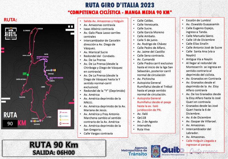 Cierres viales por Giro d´Italia Ride like a Pro Ecuador