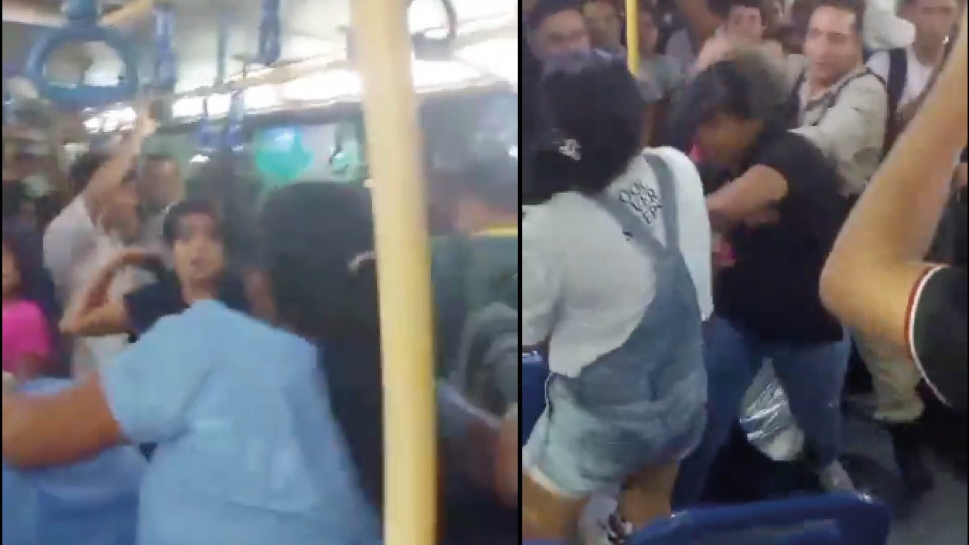 ¡Batalla campal! Grupo de mujeres se fueron de puñetes en la Metrovía de Guayaquil